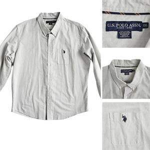 US Polo Assn. Shirt Mens XXL Light Gray Pocket Long Sleeve Collar Button Down